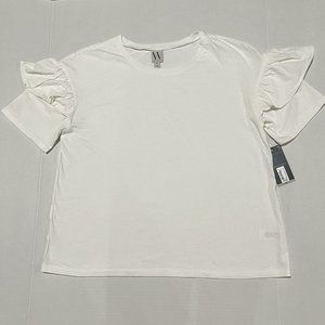 Worthington Womens Polar Bear Ruffle Short-Sleeve Shirt,Size XL